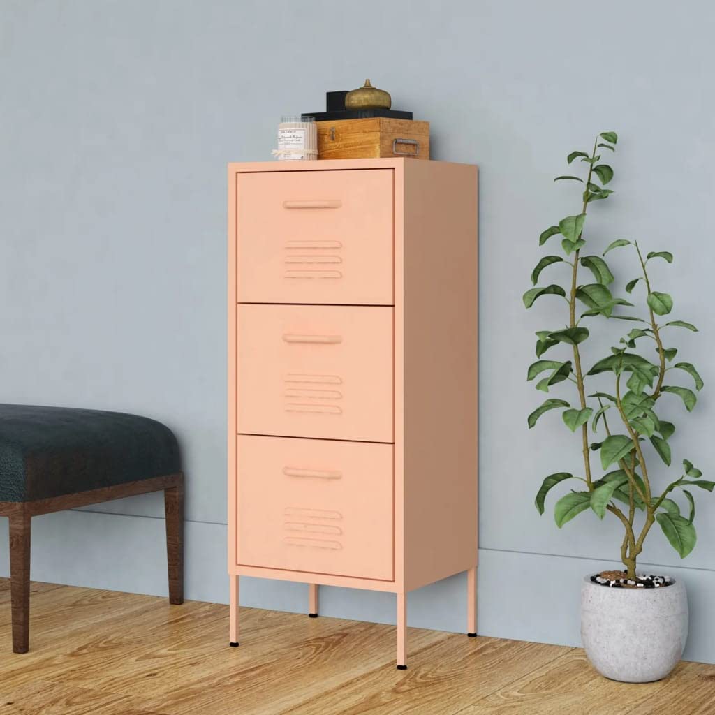 vidaXL Storage Cabinet File Cabinet Freestanding Drawer Cabinet Pink Steel