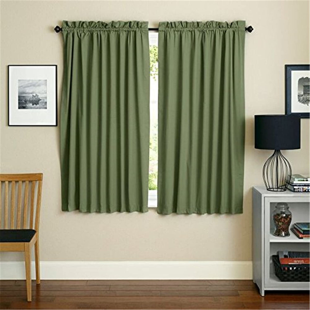 Blazing Needles Reversible Rod Pocket Room-Darkening Twill Curtain Panels, 63&quot; by 52&quot;, Sage 2 Count