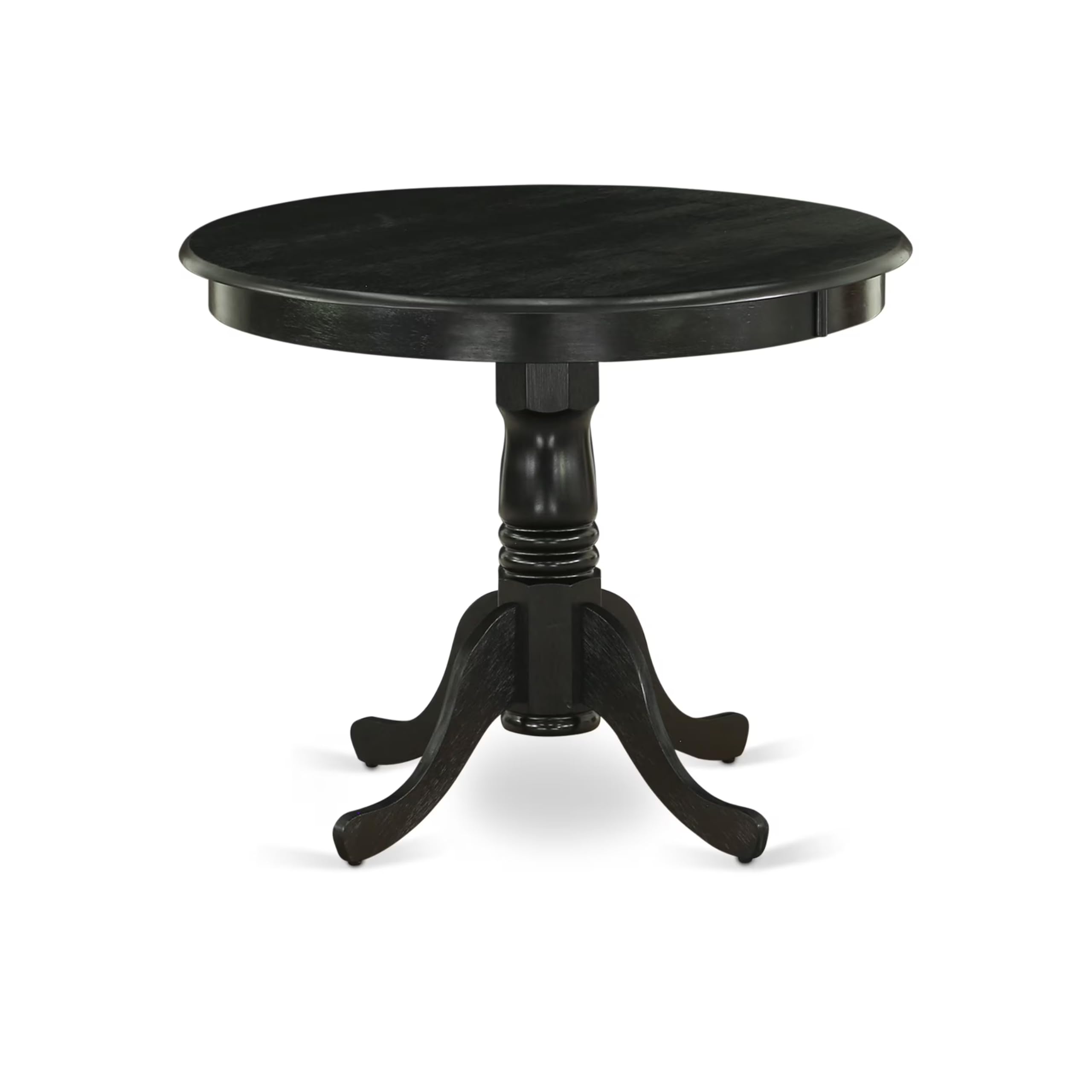 East West Furniture ANMZ3-AB6-06 3 Piece Kitchen Table & Chairs Set Contains a Round Dining Room Table with Pedestal and 2 Shitake Linen Fabric Upholstered Chairs, 36x36 Inch, Wirebrushed Black