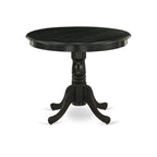East West Furniture Anga3-Abk-24 3 Piece Dinette Set For Small Spaces Contains A Round Kitchen Table With Pedestal And 2 Black Linen Fabric Parson Dining Chairs, 36X36 Inch, Wirebrushed Black