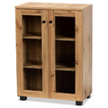 Baxton Studio Mason Modern and Contemporary Oak Brown Finished Wood 2-Door Storage Cabinet with Glass Doors