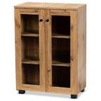 Baxton Studio Mason Modern and Contemporary Oak Brown Finished Wood 2-Door Storage Cabinet with Glass Doors
