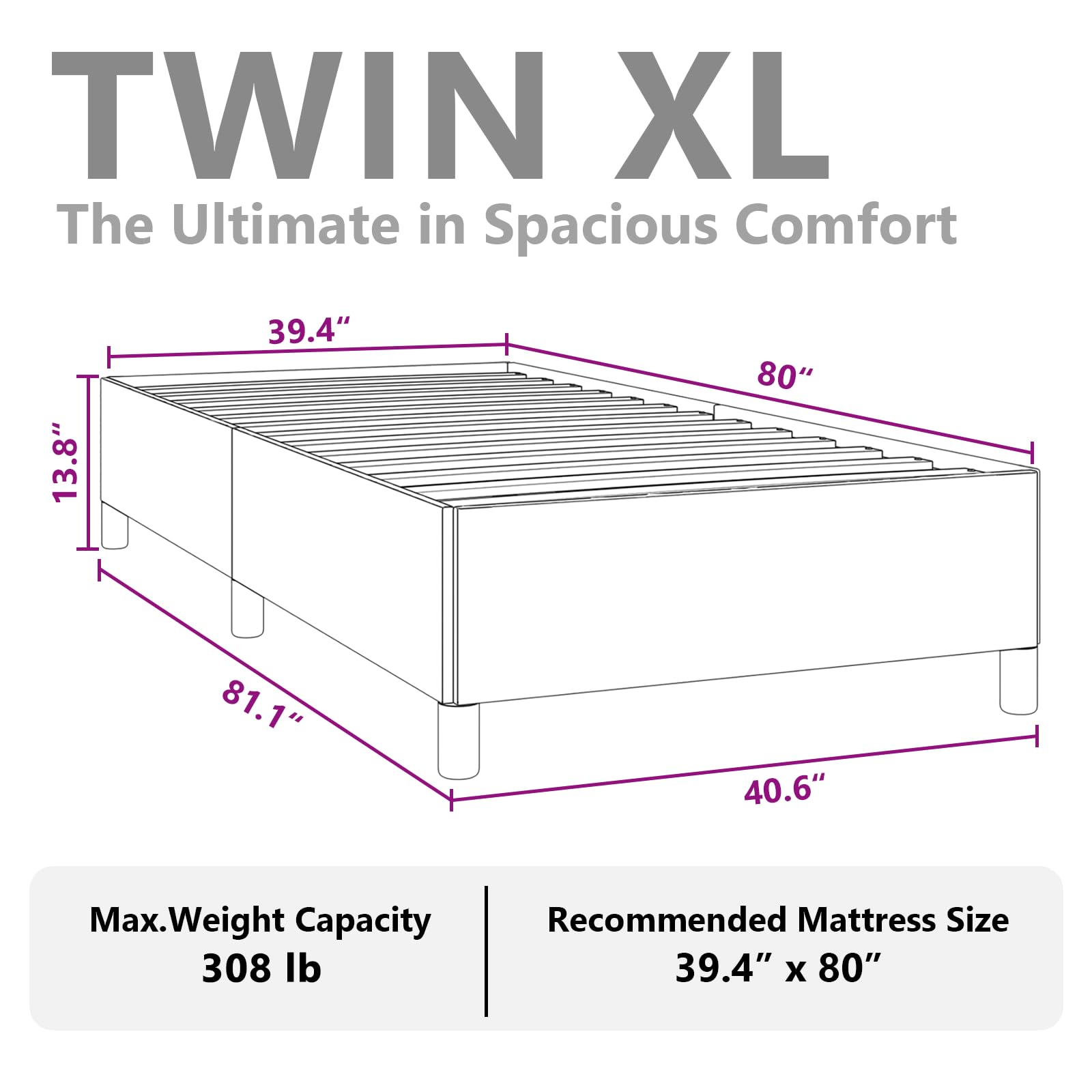 vidaXL Twin XL Size Bed Frame with Plywood Slats, Platform Bed Frame, Fabric Upholstered Mattress Foundation, No Box Spring Needed & Easy Assembly, Light Gray, Without Mattress
