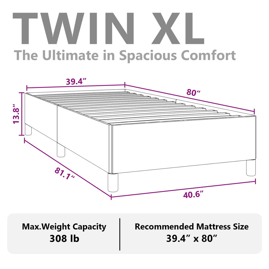 vidaXL Twin XL Size Bed Frame with Plywood Slats, Platform Bed Frame, Fabric Upholstered Mattress Foundation, No Box Spring Needed & Easy Assembly, Light Gray, Without Mattress