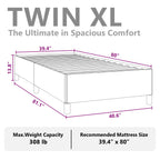 vidaXL Twin XL Size Bed Frame with Plywood Slats, Platform Bed Frame, Fabric Upholstered Mattress Foundation, No Box Spring Needed & Easy Assembly, Light Gray, Without Mattress
