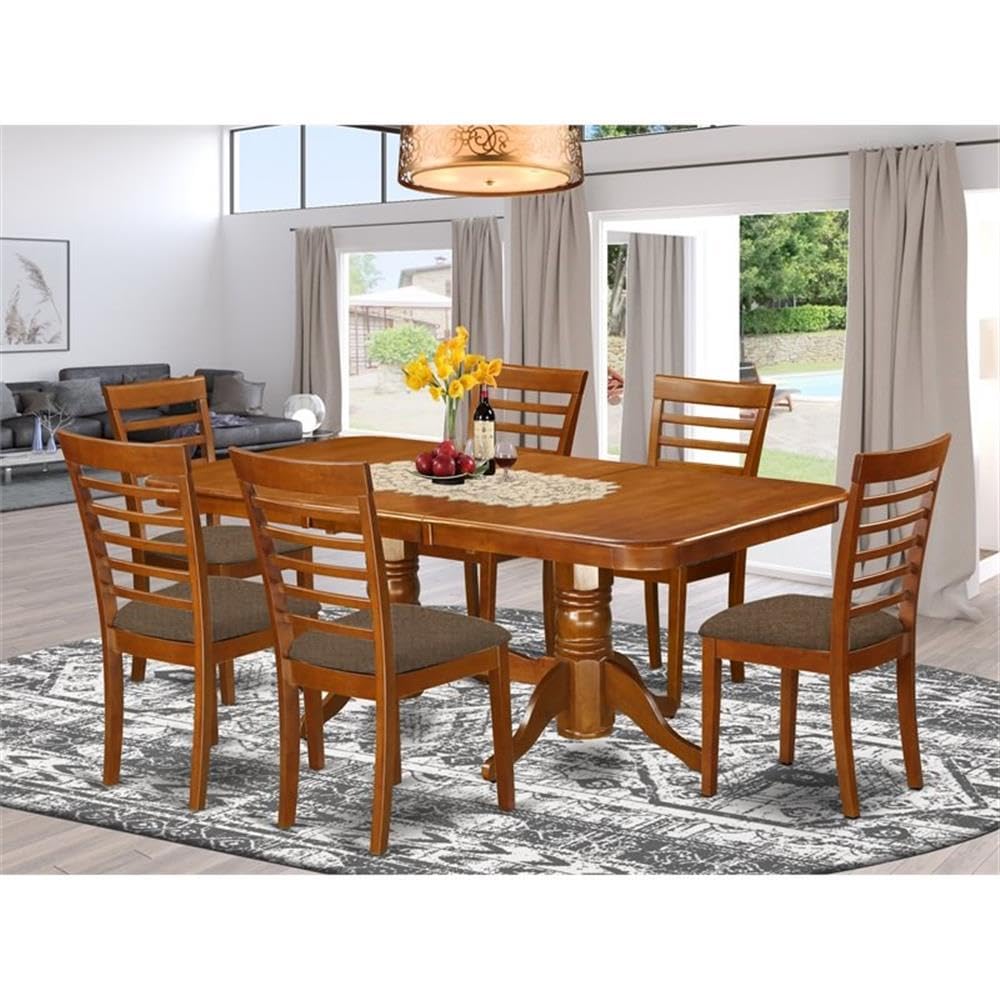 East West Furniture NAML7-SBR-C 7 Piece Dining Room Furniture Set Consist of a Rectangle Kitchen Table with Butterfly Leaf and 6 Linen Fabric Upholstered Chairs, 40x78 Inch, Saddle Brown