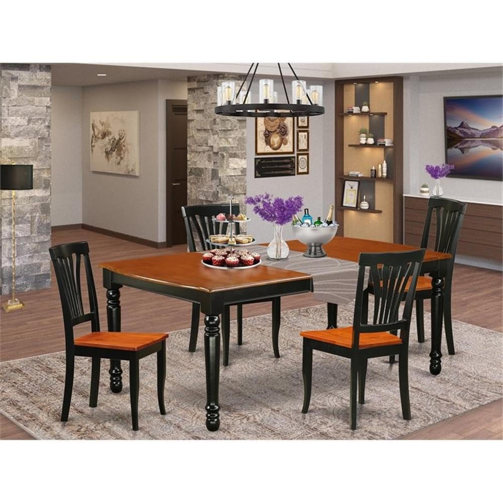 East West Furniture DOAV5-BCH-W 5 Piece Kitchen Table Set for 4 Includes a Rectangle Dining Room Table with Butterfly Leaf and 4 Dining Chairs, 42x78 Inch, Black & Cherry
