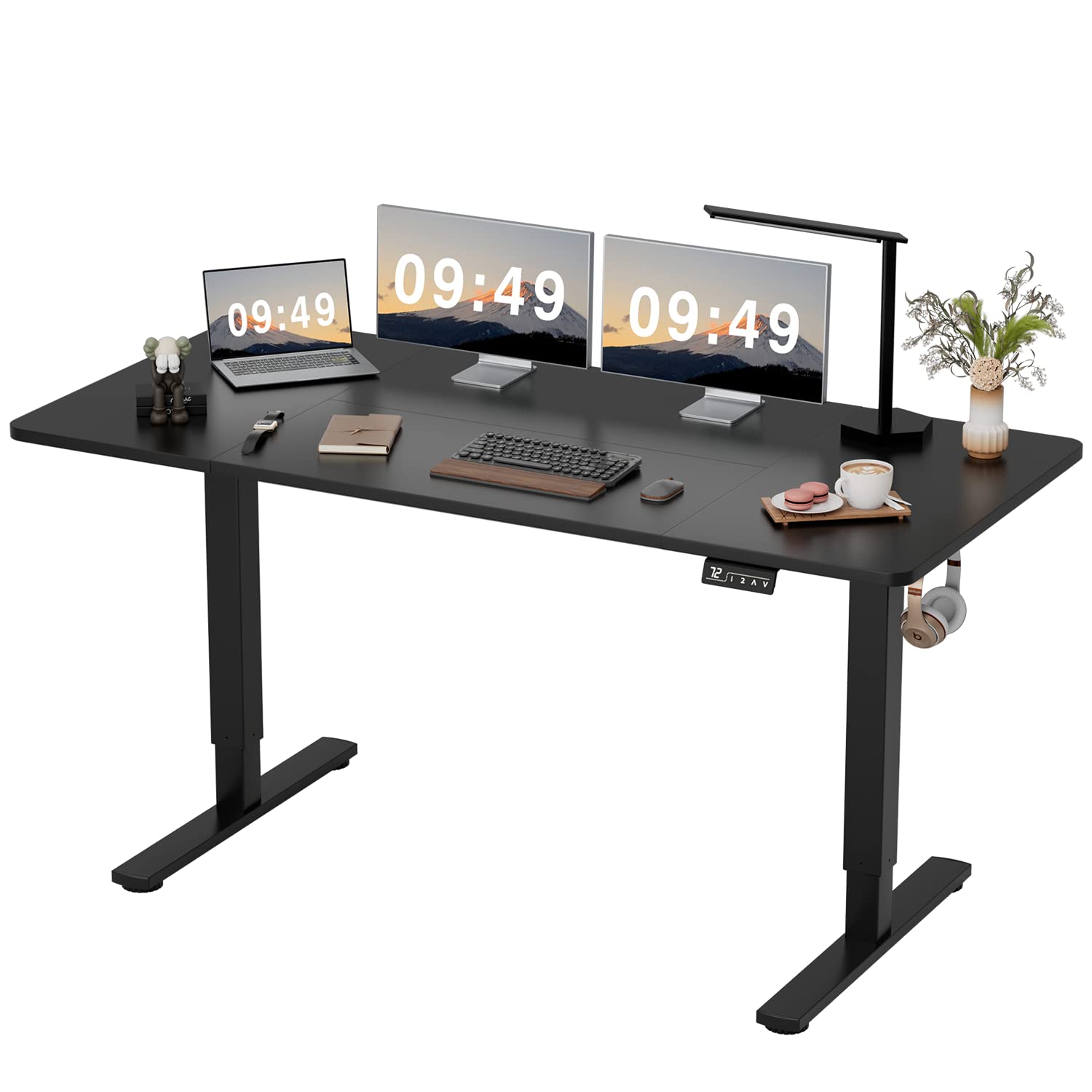 Furmax Electric Height Adjustable Standing Desk Large 63 x 24 Inches Sit Stand up Desk Home Office Computer Desk Memory Preset w