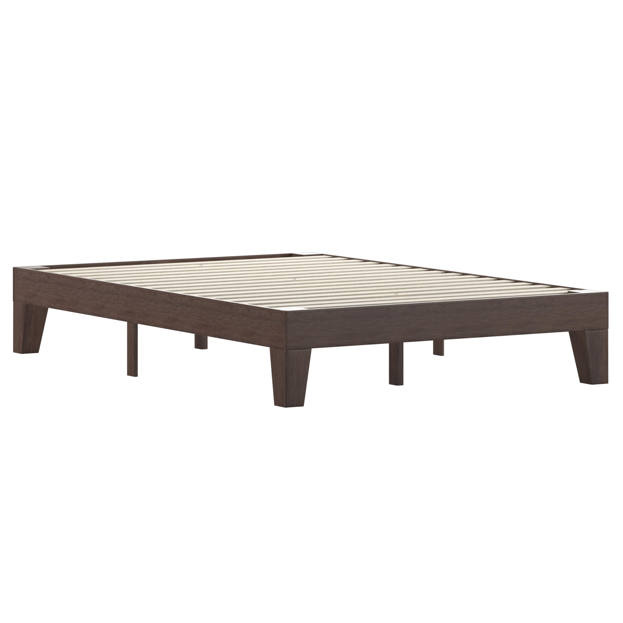 Flash Furniture Evelyn Wooden Platform Bed - Walnut Finish - Full - Wooden Slat Support - No Box Spring Required - Easy Assembly