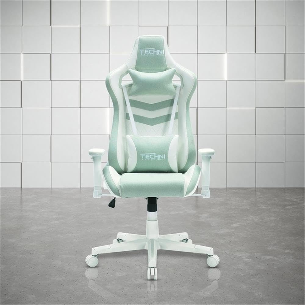 Techni Sport 17&quot; Modern Fabric Ergonomic Gaming Chair in Mint Green/White