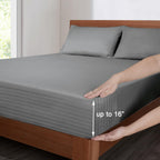 Mejoroom Striped Grey-01 1800 Thread Count Queen Sheet Set - Hypoallergenic, Deep Pocket, Breathable, Wrinkle & Stain Resistant