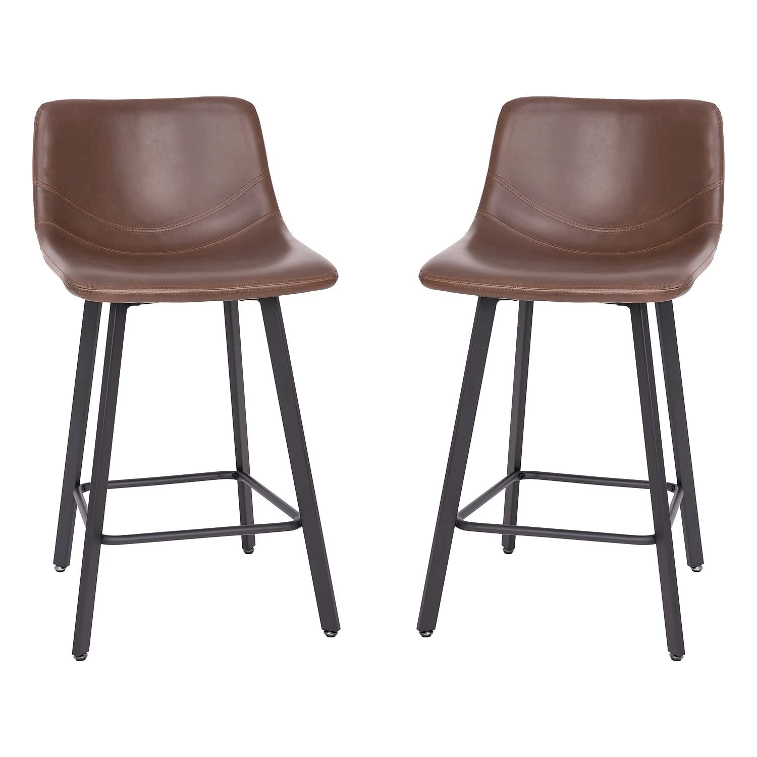 Flash Furniture Caleb Modern Armless 24 Inch Counter Height Stools Commercial Grade w/Footrests and Matte Metal Frames, Set of 2