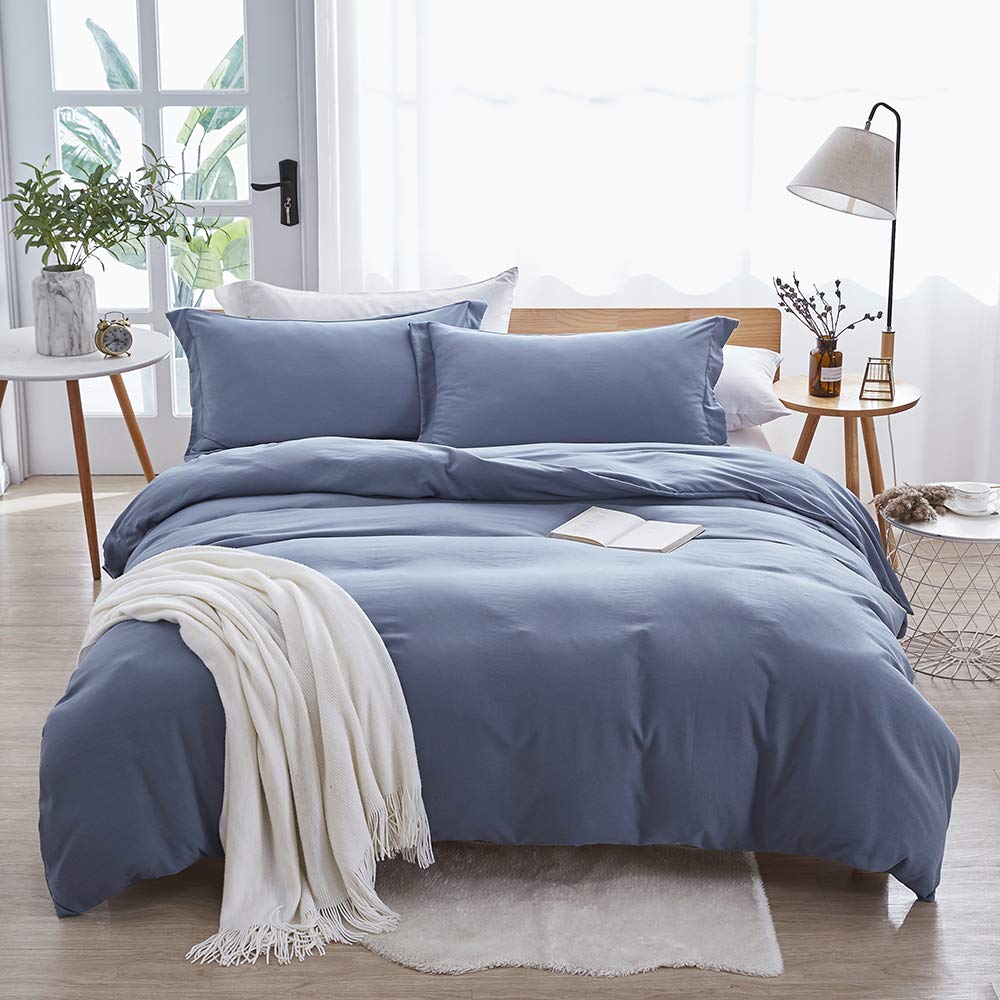 Dreaming Wapiti Duvet Cover Queen,Washed Microfiber Haze Blue Queen Size Duvet Cover Set,Solid Color - Soft And Breathable With