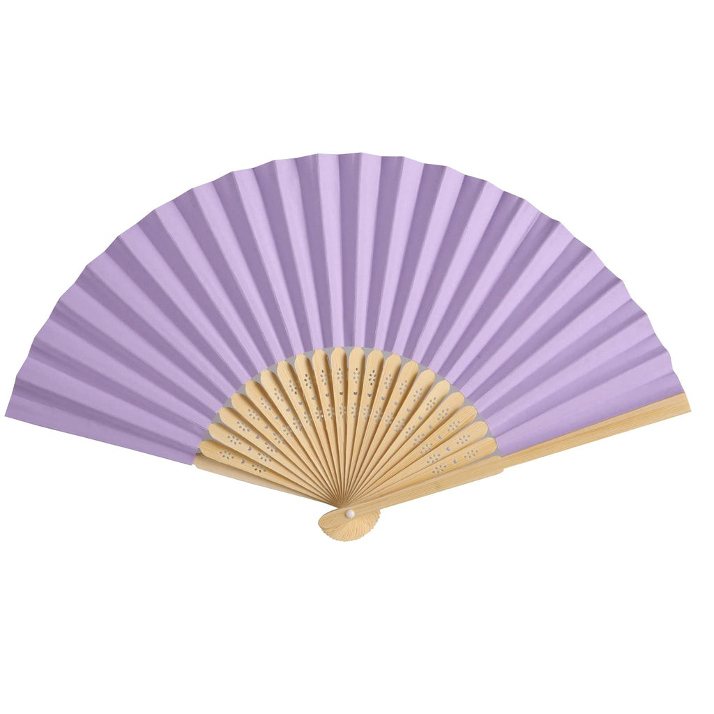 SL crafts 50pcs Light Purple Paper Hand Fans with Organza Bags - Bamboo Folding Fans for DIY Wedding Party Favors
