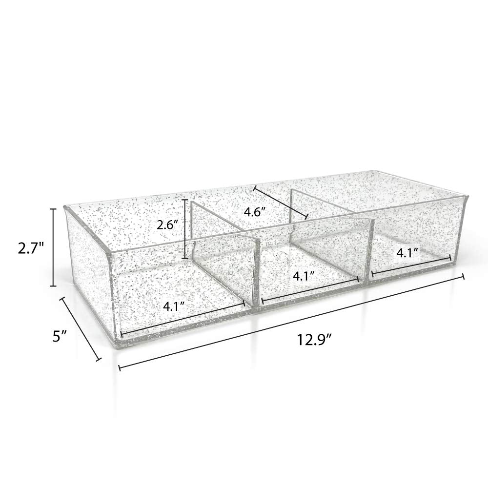 Isaac Jacobs Large 3-Compartment Acrylic Stackable Organizer (12.9'' L X 5'' W X 2.7'' H), Multi-Sectional Tray & Storage Soluti
