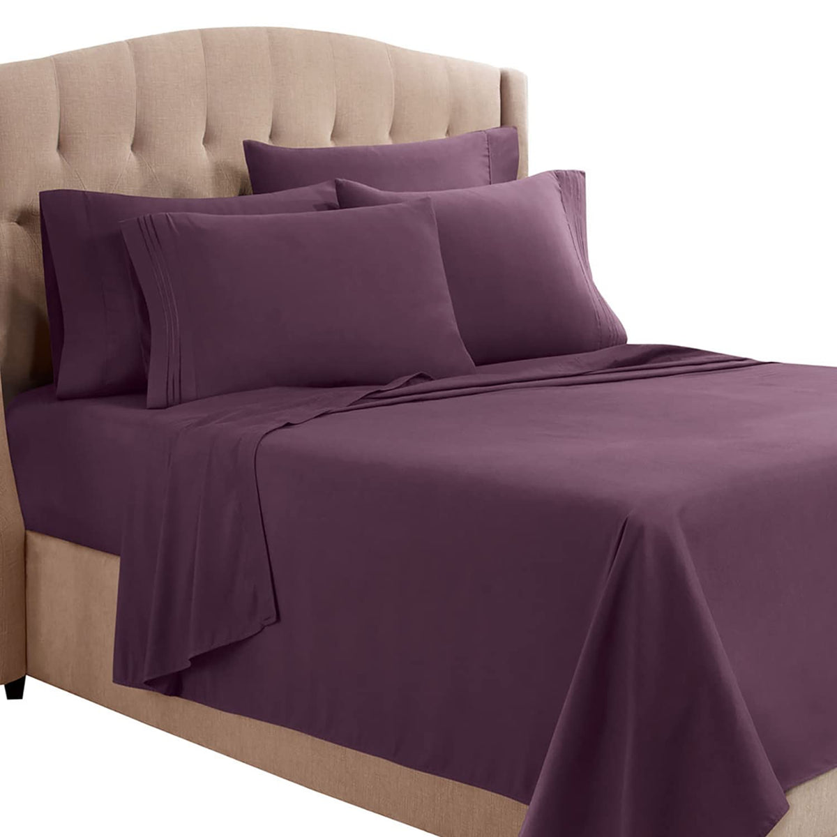 Clara Clark Full Sheets, 6 Piece Set - Hotel Luxury Sheets For Full Size Bed, Super Soft Bedding Sheets & Pillowcases, Full Size Sheets, Eggplant Purple