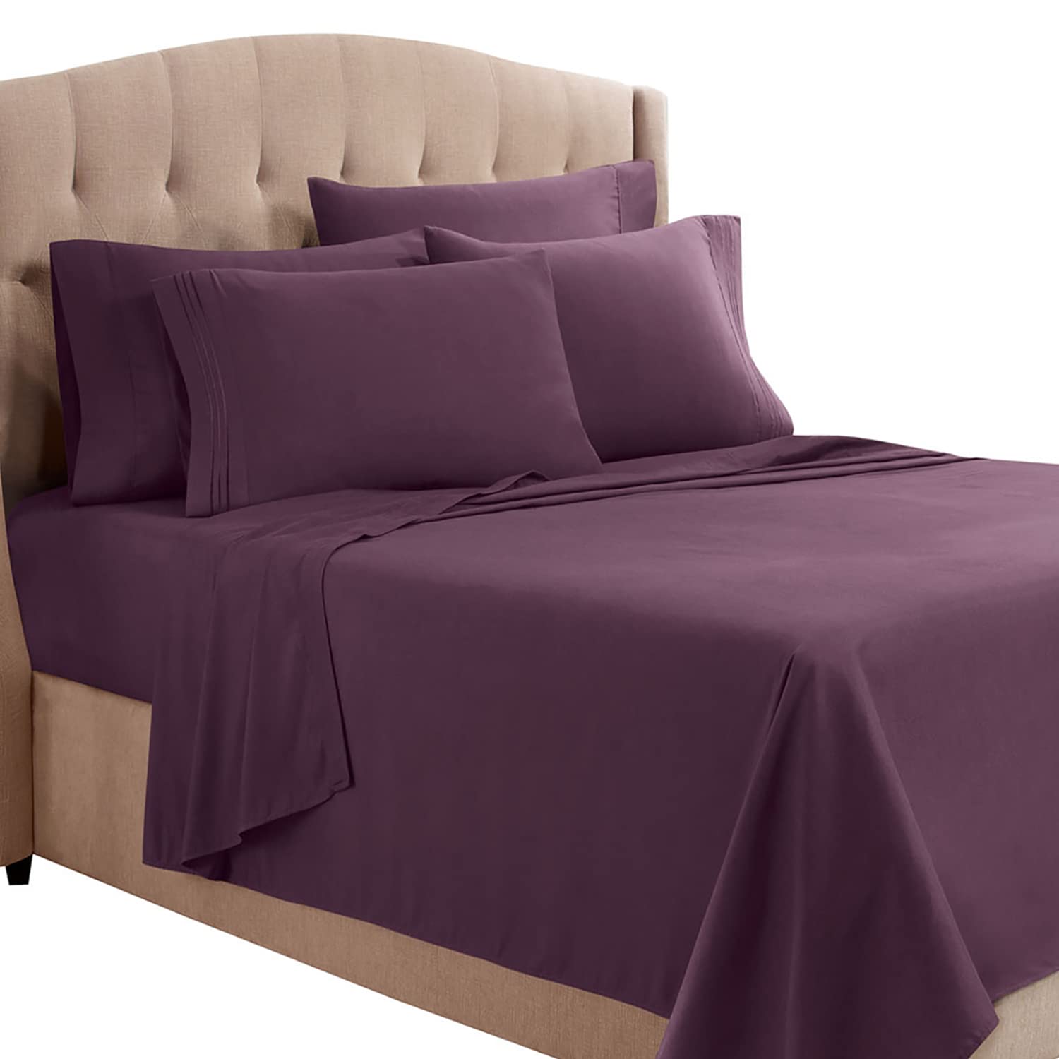 Clara Clark Twin Xl Sheets, 5 Piece Set - Hotel Luxury Sheets For Twin Xl Size Bed, Super Soft Bedding Sheets & Pillowcases, Twin Xl Size Sheets, Eggplant Purple