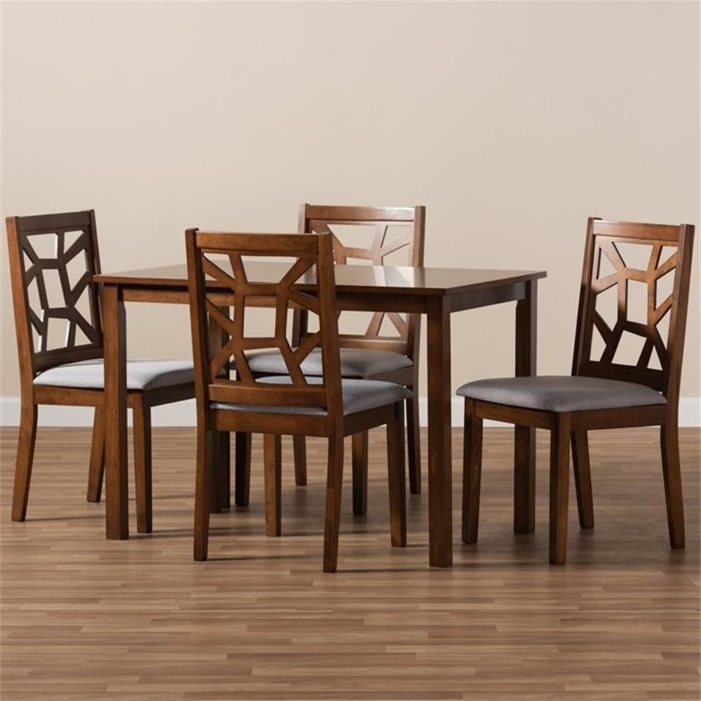 Baxton Studio Abilene 5 Piece Dining Set in Walnut and Grey
