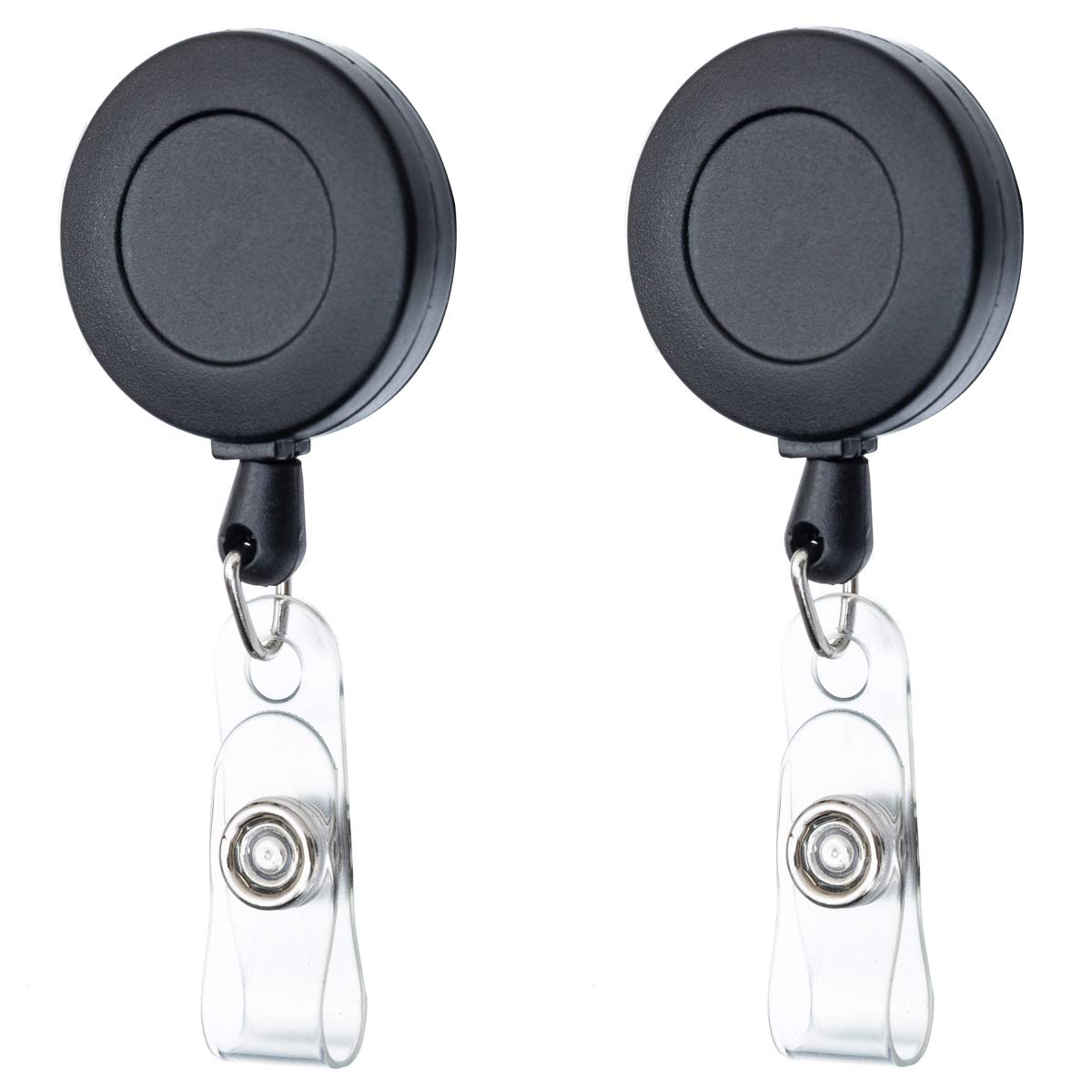 Retractable Badge Holder Carabiner Reel Clip On Id Card Holders (Black, 2 Pcs)