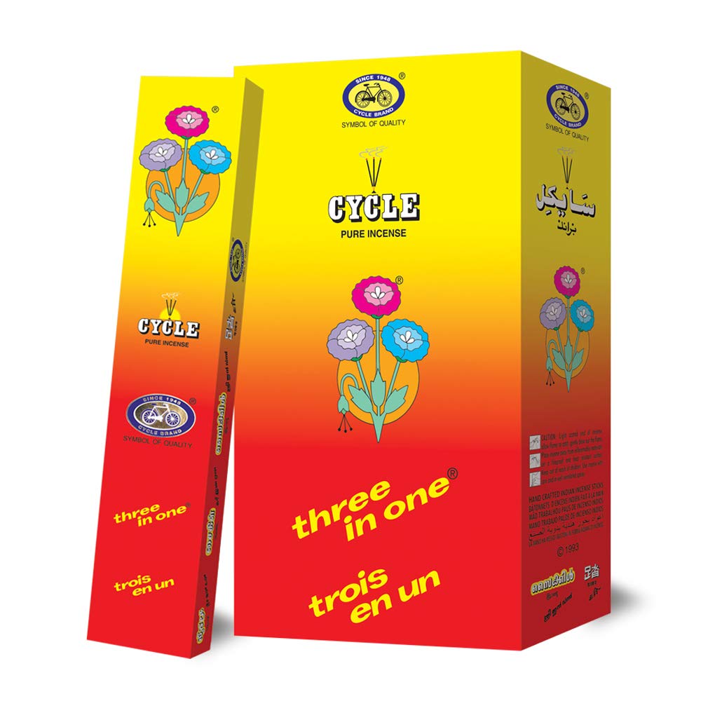 Cycle Brand Three in One Incense Sticks, 252 Sticks | 9 Inch Agarbatti Sticks with 40 Mins Burning time | 3 Signature Natural Fr