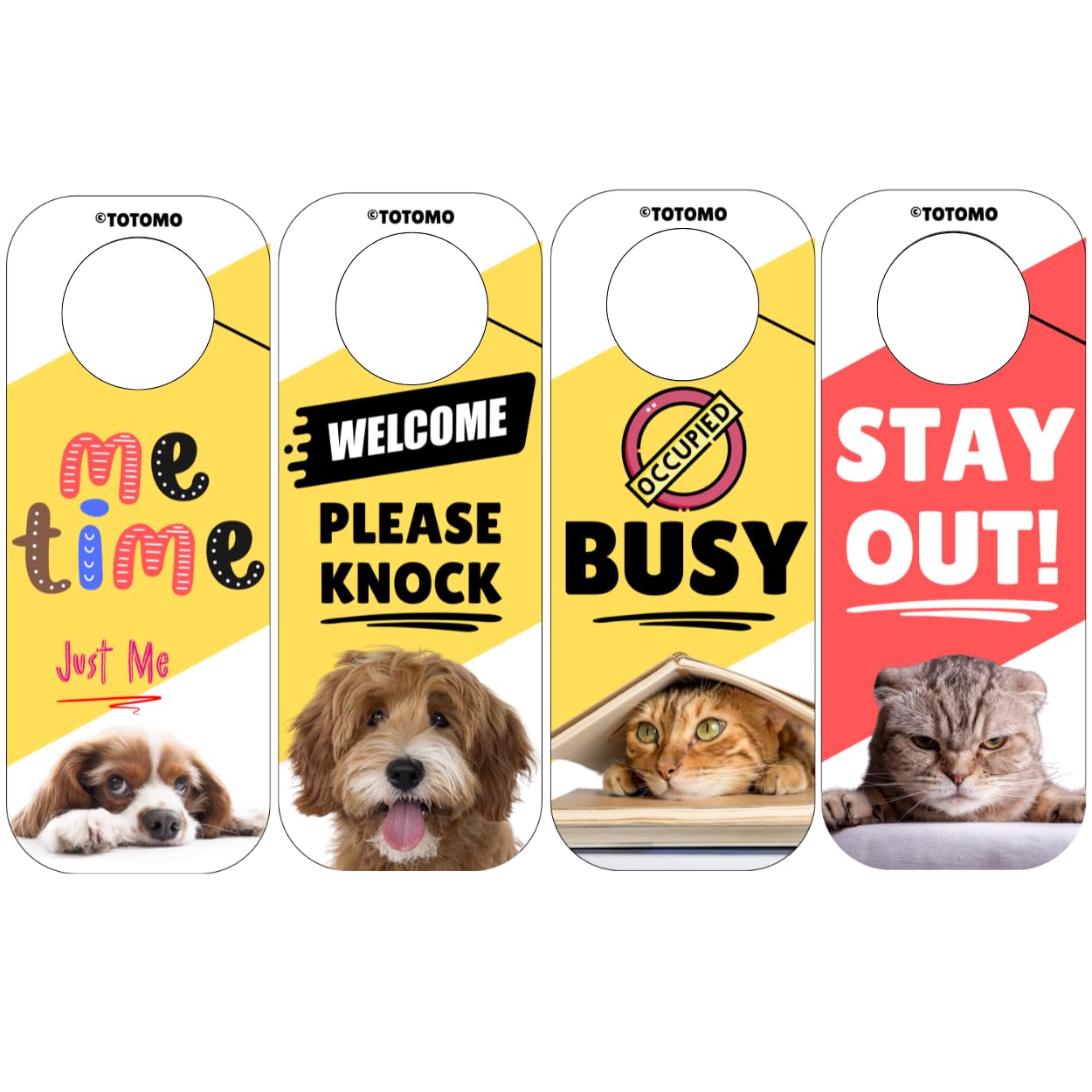 Do Not Disturb Door Hanger Sign for Doorknob or Lever Handle, Busy|Me Time|Please Knock|Stay Out, 3.5 x 9 Cute Dog & Cat Pet Des