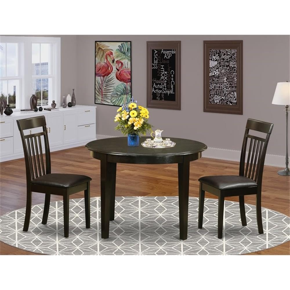 East West Furniture BOCA3-CAP-LC 3 Piece Modern Dining Table Set Contains a Round Kitchen Table and 2 Faux Leather Upholstered Dining Chairs, 42x42 Inch, Cappuccino