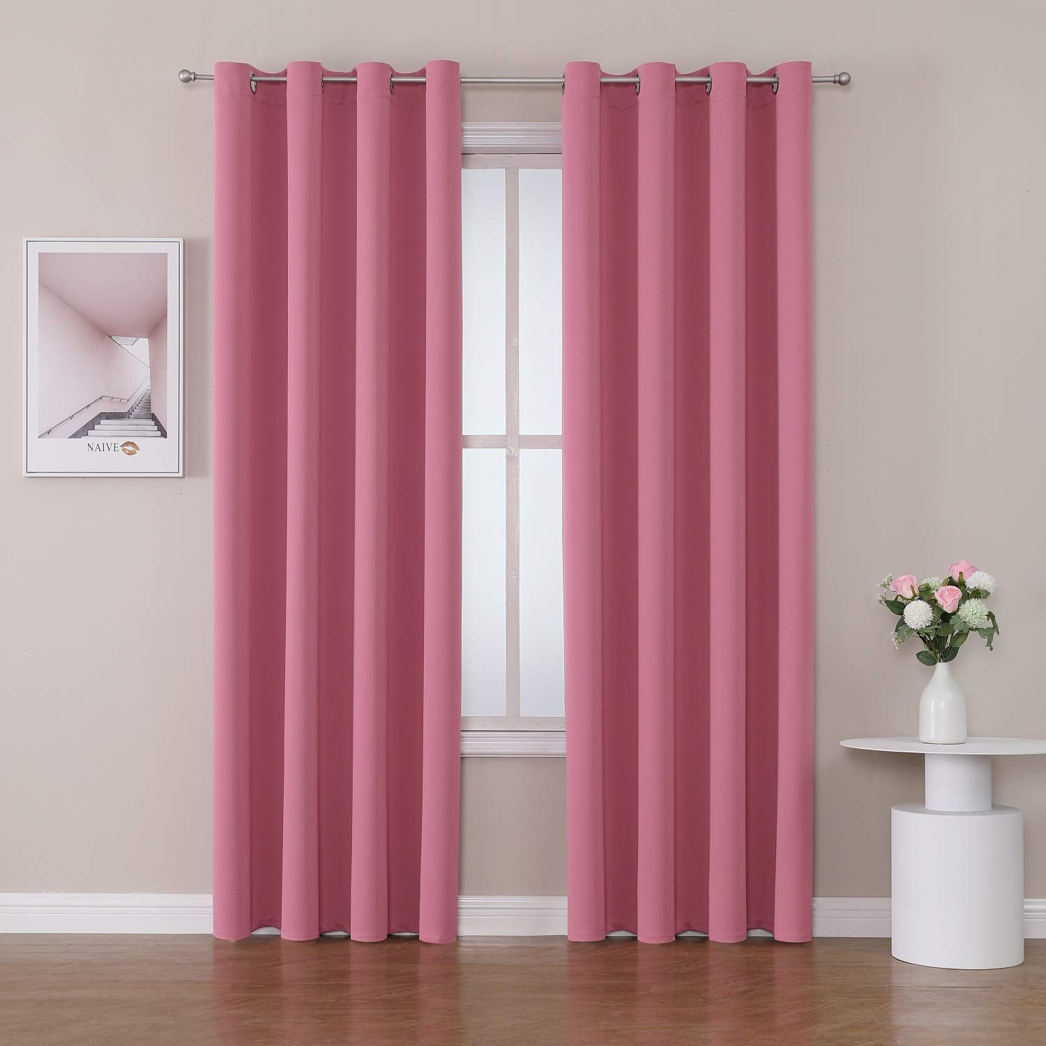 ChrisDowa Grommet Room Darkening Curtains for Bedroom and Living Room - 2 Panels Set Thermal Insulated Blackout Curtains (Pink, 