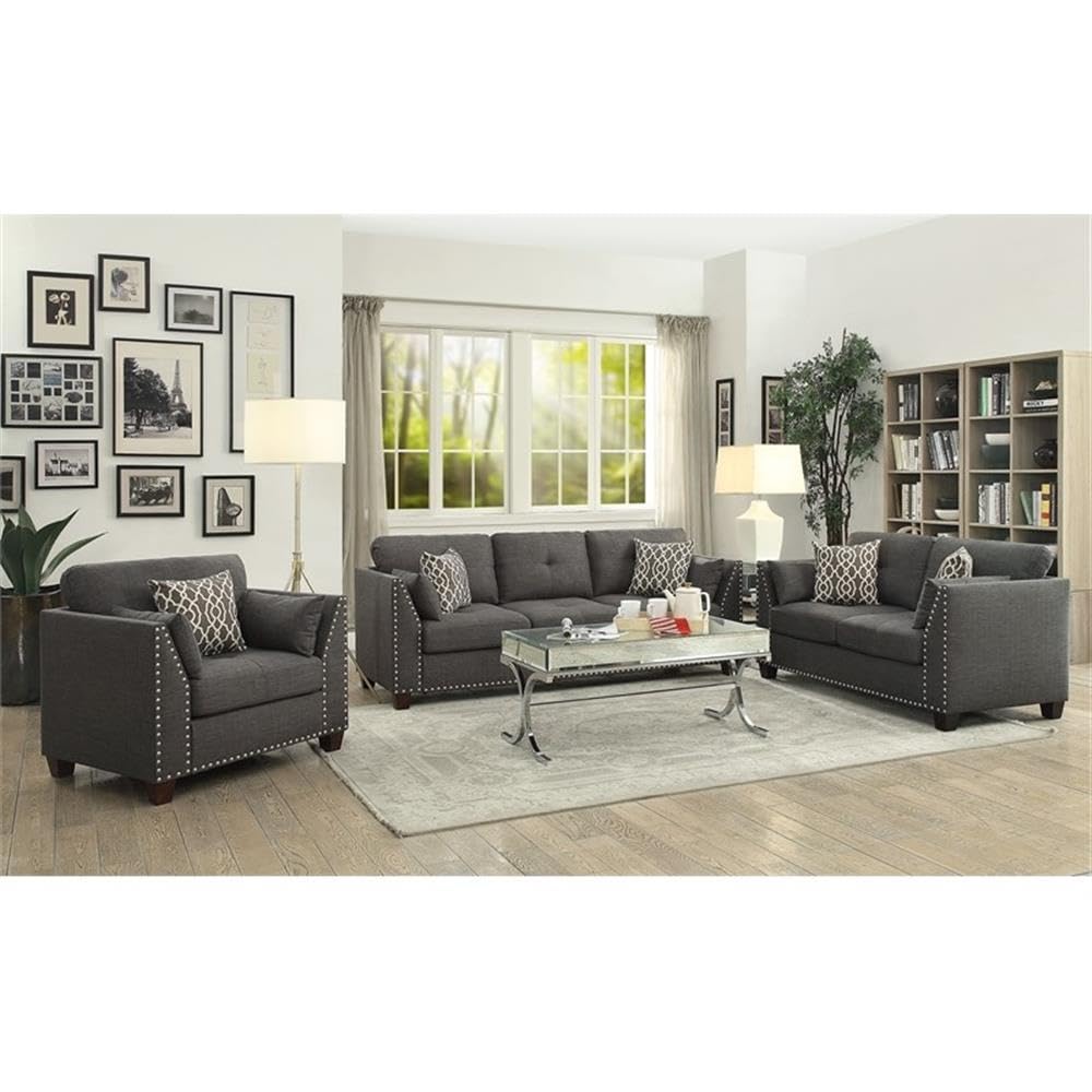 Acme Laurissa Track Arm Chair with Nailhead Trim in Light Charcoal Linen