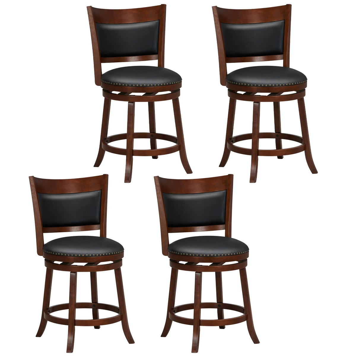 Giantex 25' Bar Stools Set Of 4, Swivel Counter Height Stools With Back, 20' Wide Padded Seat & Round Footrest, Solid Rubber Wood Frame, Barstools, Armless Bar Dining Chairs For Kitchen Island & Pub