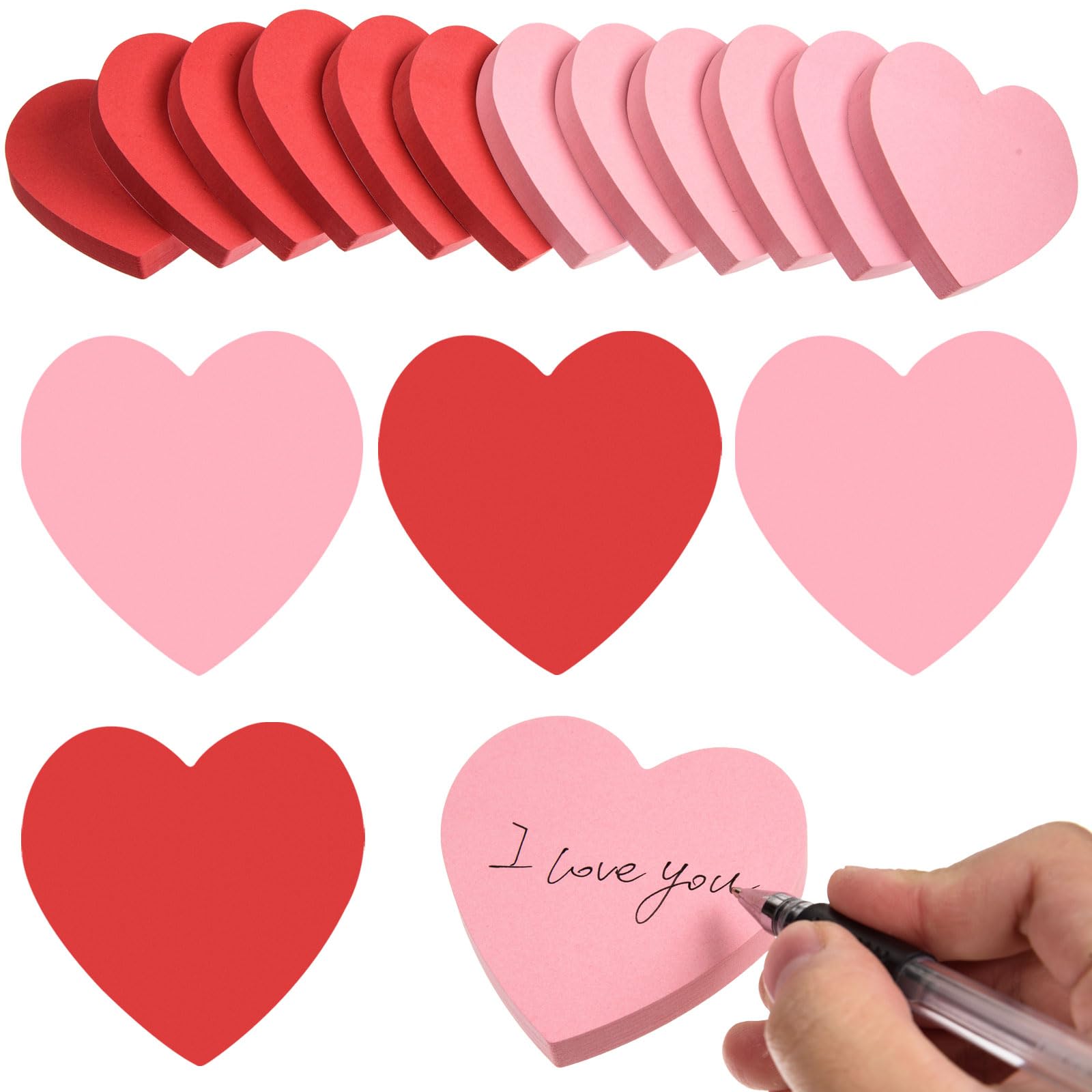 1200 Sheets Heart Shaped Sticky Notes 3X3 Inch Red Pink Sticky Notes Cute Sticky Memo Pads Self Stick Note Pads For Office Schoo