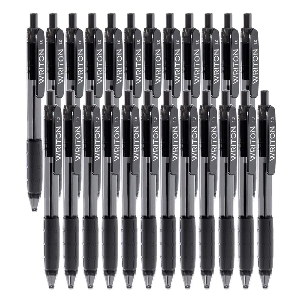 Writon Retractable Ballpoint Pens, Comfort Grip, 1.0Mm Medium Point, Black Ink, 24 Pack