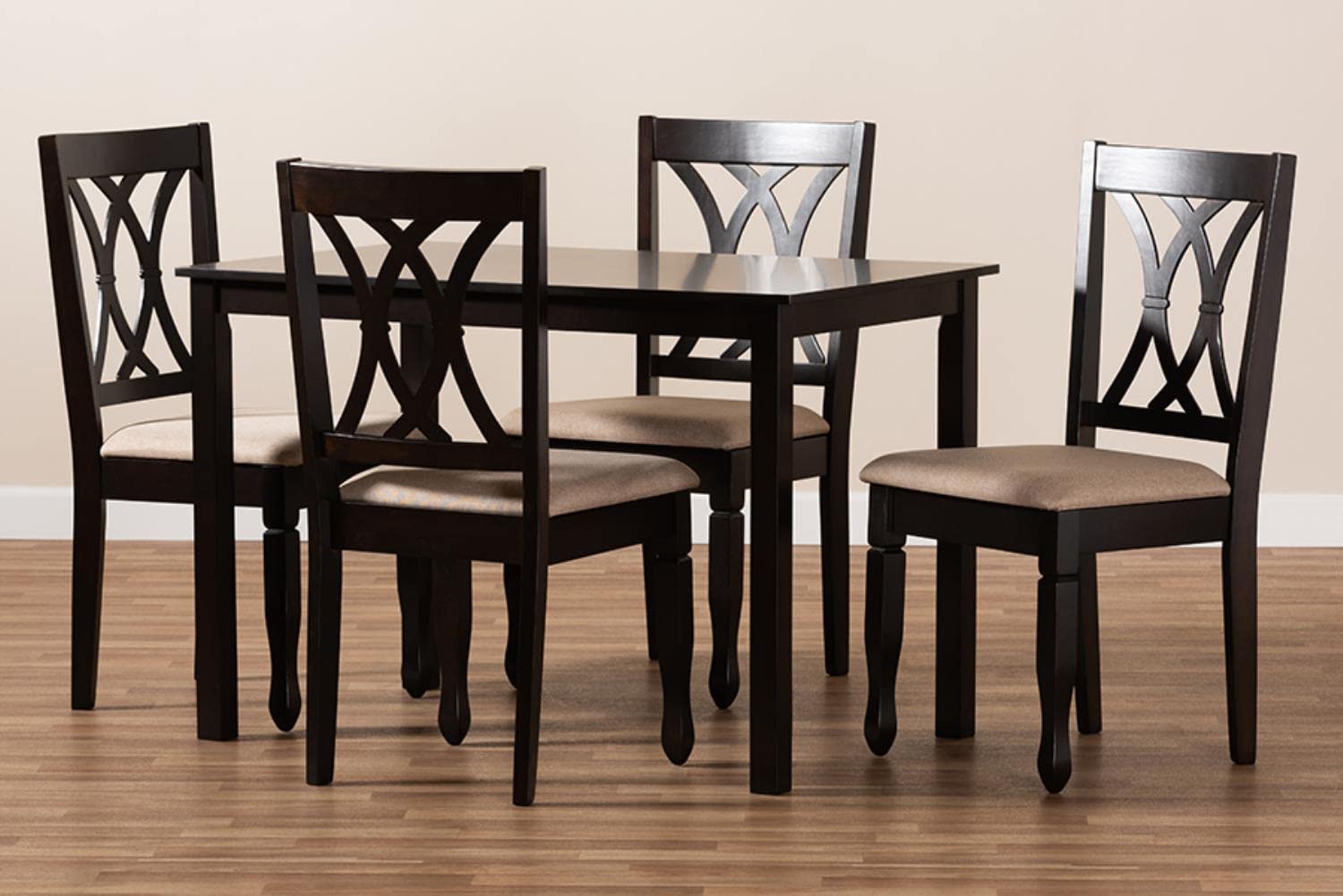 Baxton Studio Reneau Modern and Contemporary Sand Fabric Upholstered Espresso Brown Finished Wood 5-Piece Dining Set