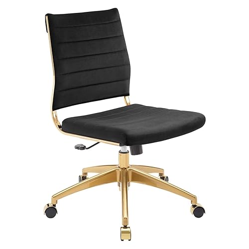 Modway Jive Ribbed Performance Velvet Mid Back Armless Computer Desk Swivel Office Chair, Black