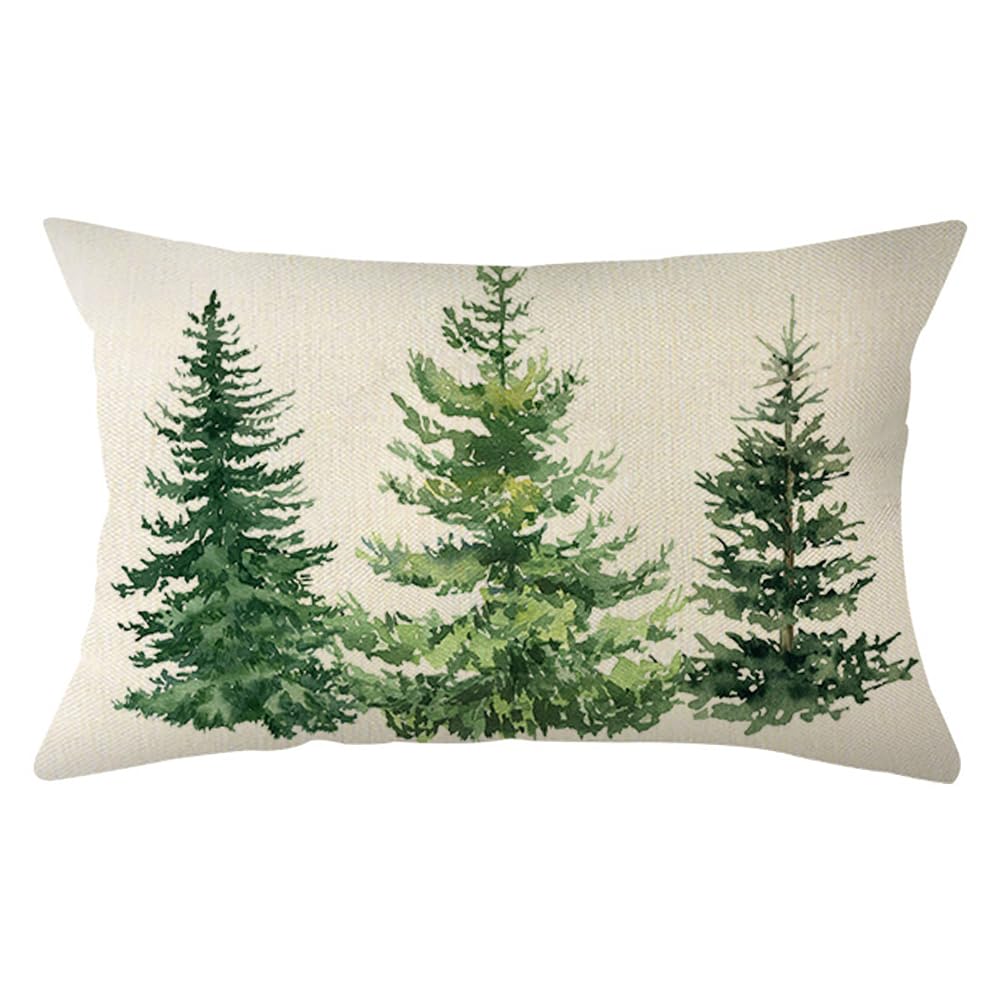 Ogiselestyle Christmas Evergreen Trees Throw Pillow Cover, 12 X 20 Inch Winter Holiday Cushion Case Decoration For Sofa Couch