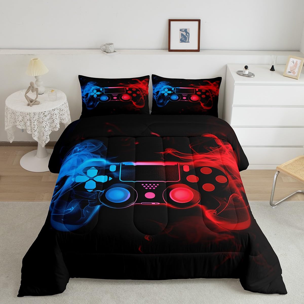 Erosebridal Twin Comforter Set For Boys,Gaming Bedding Sets For Boys Gamer Comforter Sets For Boys,Kids Toddler Bedding Set Gamer Room Decor For Boys,Red Blue