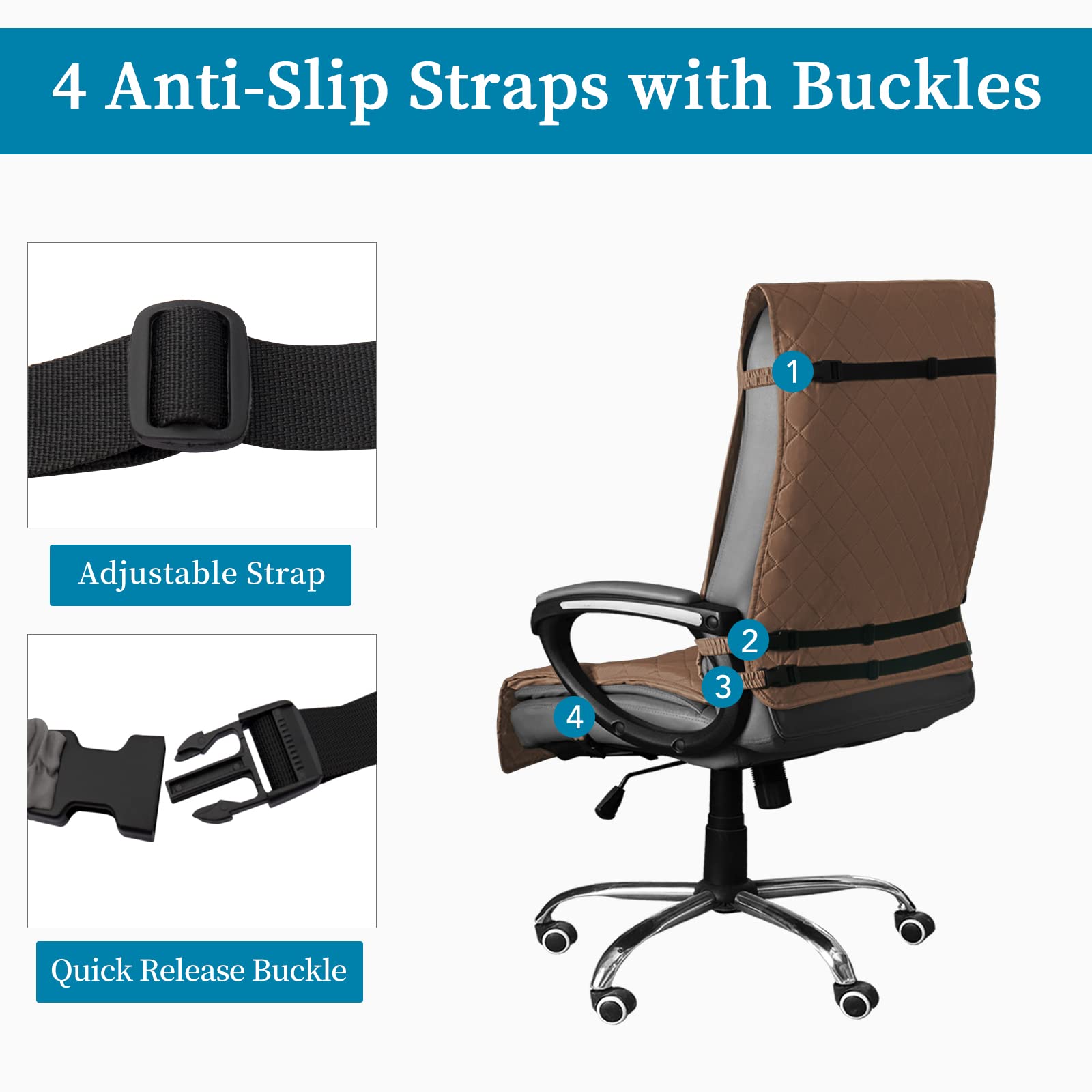 Easy-Going Quilted Microfiber Office Chair Cover With Soft Memory Foam Seat Cushion Water Resistant Desk Computer Chair Slipcover Anti-Slip Chair Protector (Medium, Brown)