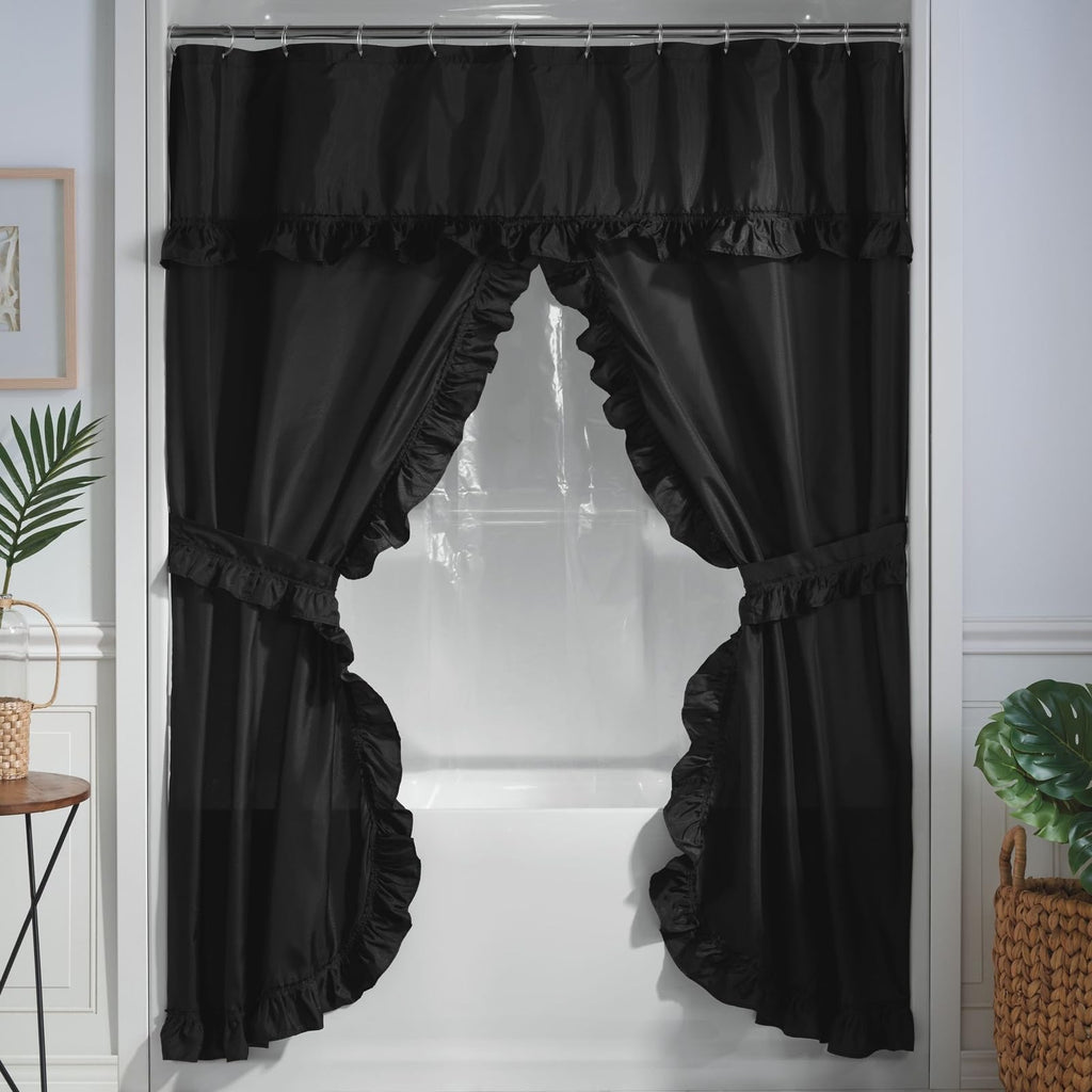 Stoneberry Home Ruffled Shower Curtain Set, Black