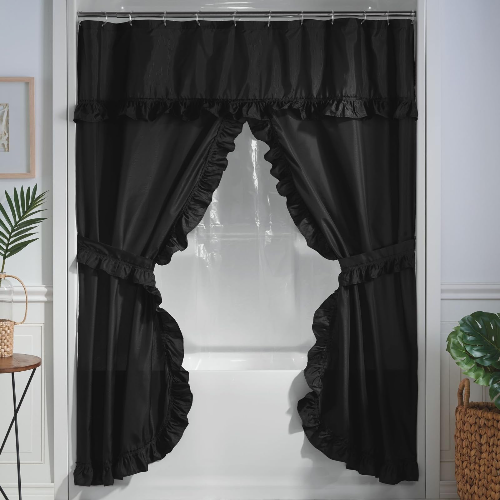 Stoneberry Home Ruffled Shower Curtain Set, Black
