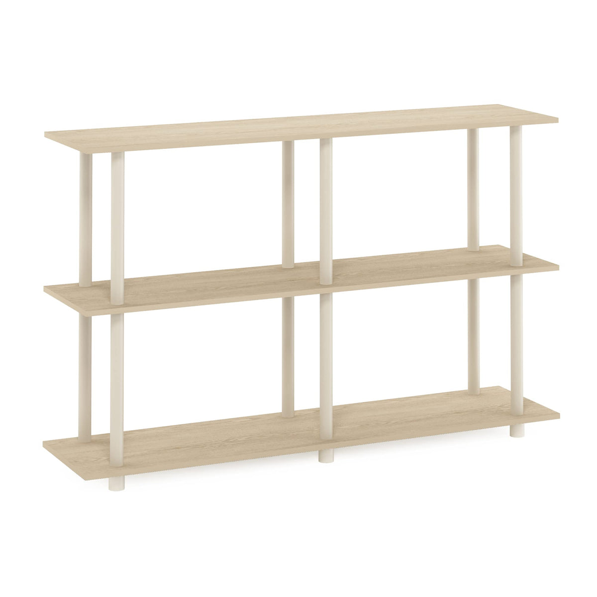 Furinno Turn-N-Tube No Tools 3-Tier Rectangle Side Display Rack, Bauhaus Oak/Beige Plastic Pole 2 x 2