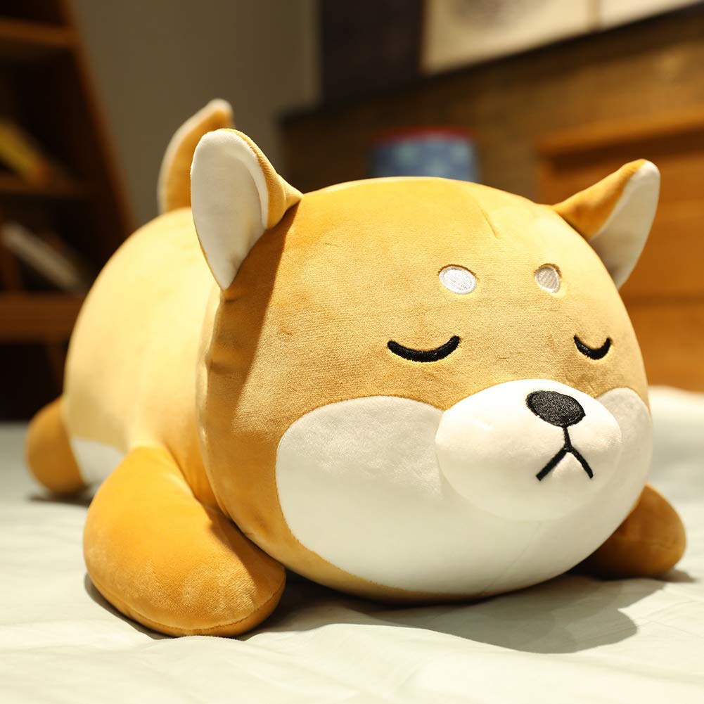 Erdao Shiba Inu Plush Pillow,Soft Corgi Stuffed Animals Toy Cute Sleeping Puppy Doll Gifts For Kids (Smiling Eyes, 19.6 Inch)