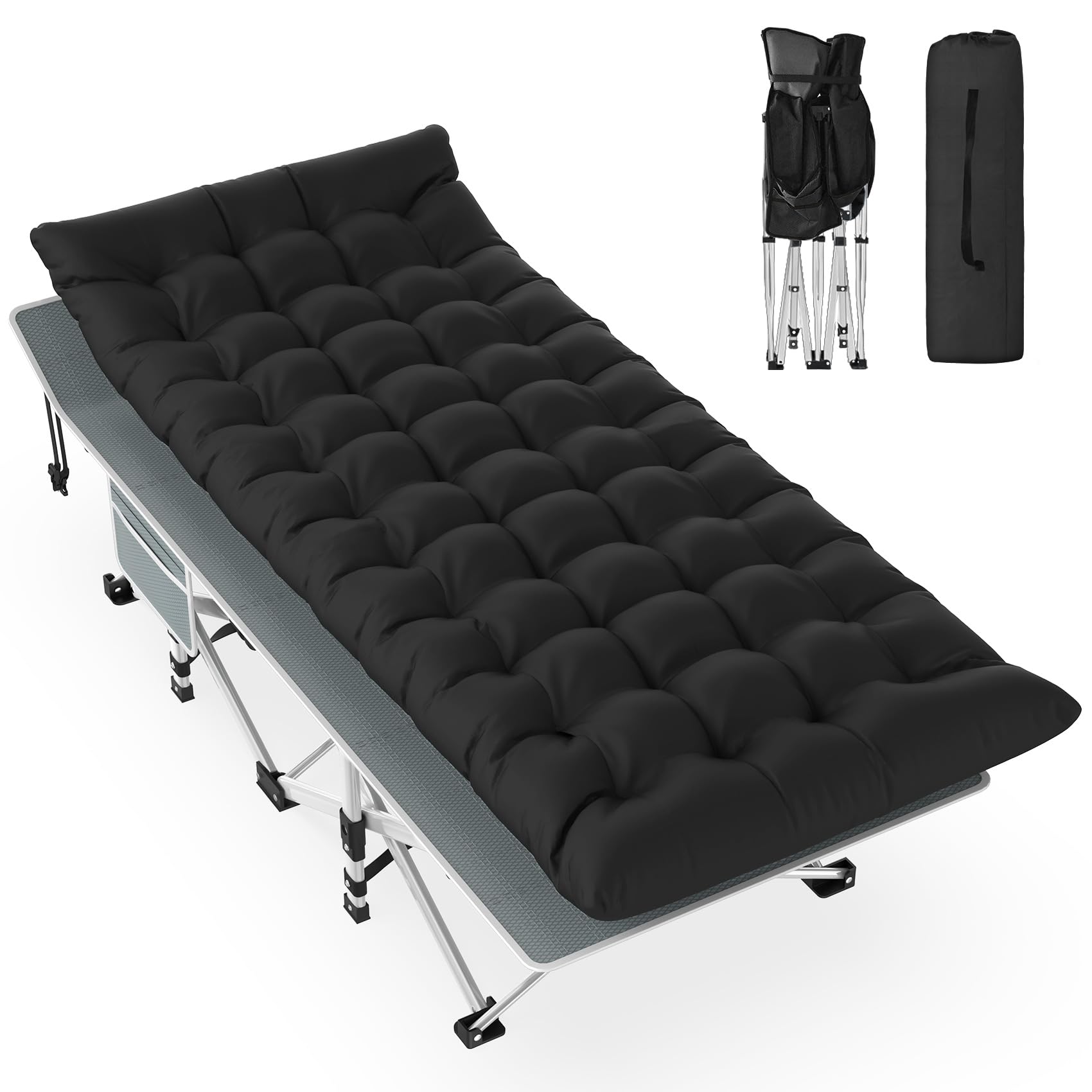 Slendor Folding Camping Cot, Sleeping Cot for Adults with Carry Bag, Mattress, 1200D Layer Oxford Portable Camp Cot Bed for Gues