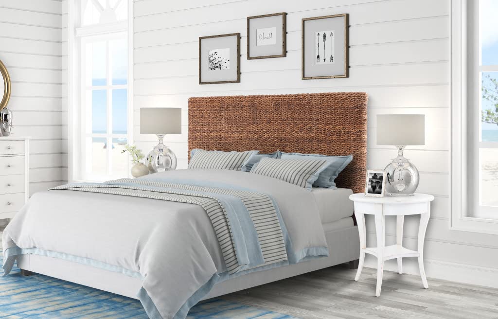 HomeRoots Brown Natural and Rustic Woven Banana Leaf Straight King Size Headboard