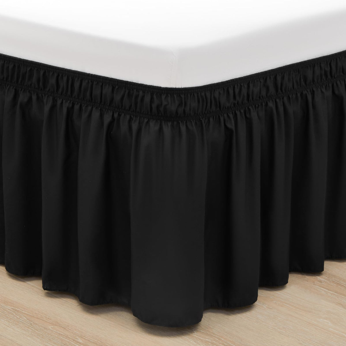 Rimela Black Bed Skirt Queen Size 15 Inch Drop, Dust Ruffle Bedskirt For Queen Bed, Elastic Wrap Around Easy To Install Solid Fa