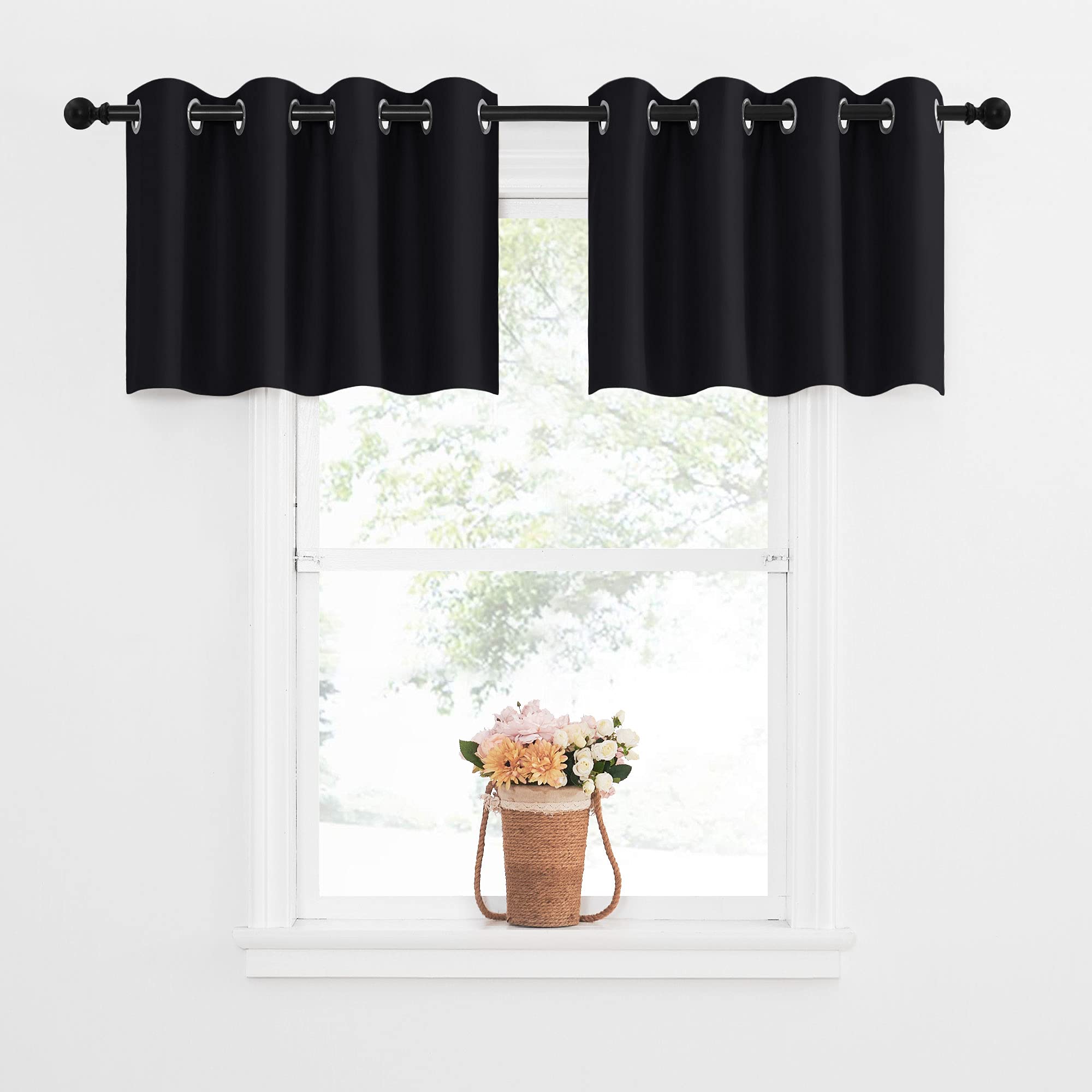 NICETOWN Blackout Tiers Drapes for Small Window - Functional Plain Grommet-Top Window Treatment Curtains for Cafe/Office/Hallowe