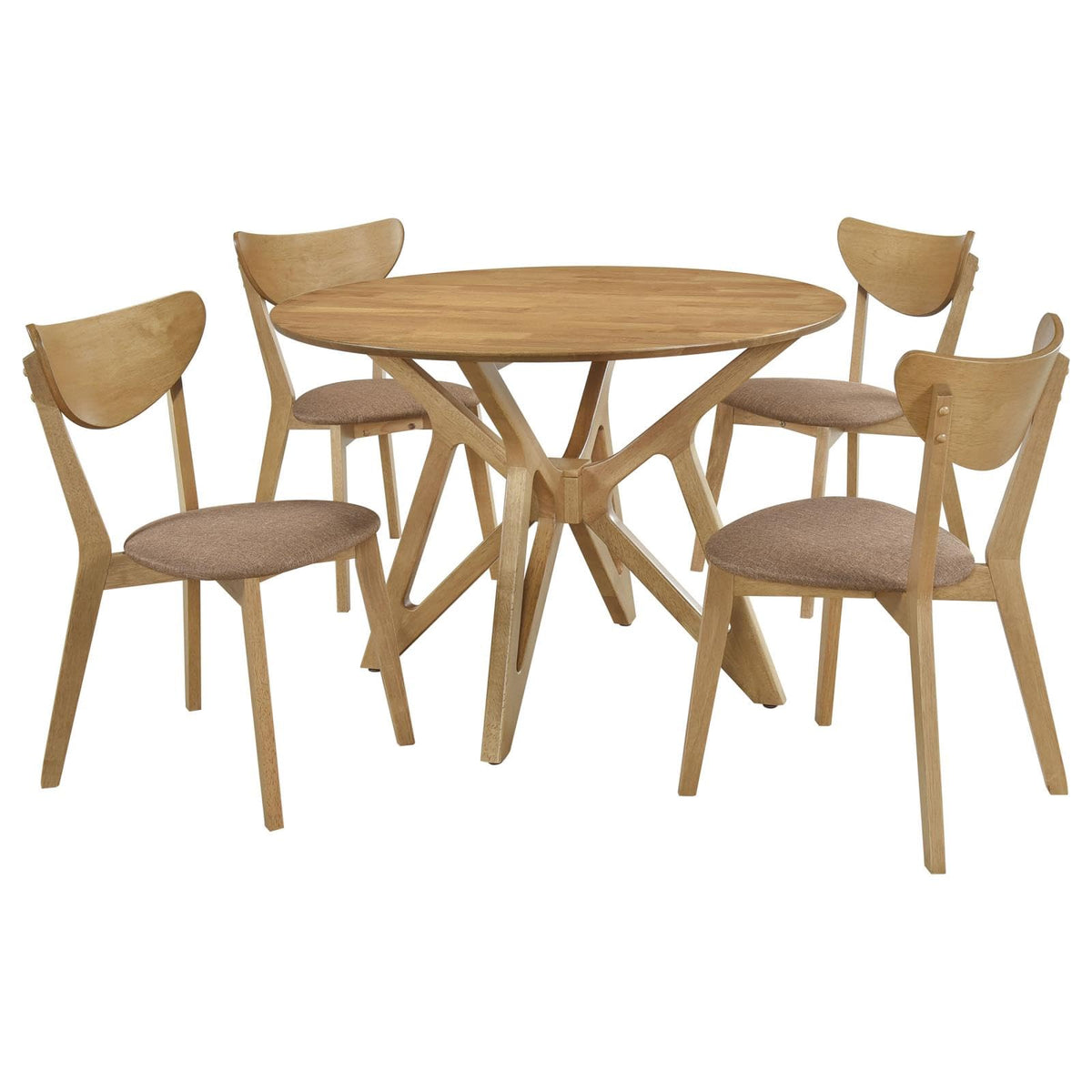 Coaster Elowen 5-Piece Round Solid Wood Dining Set Light Walnut