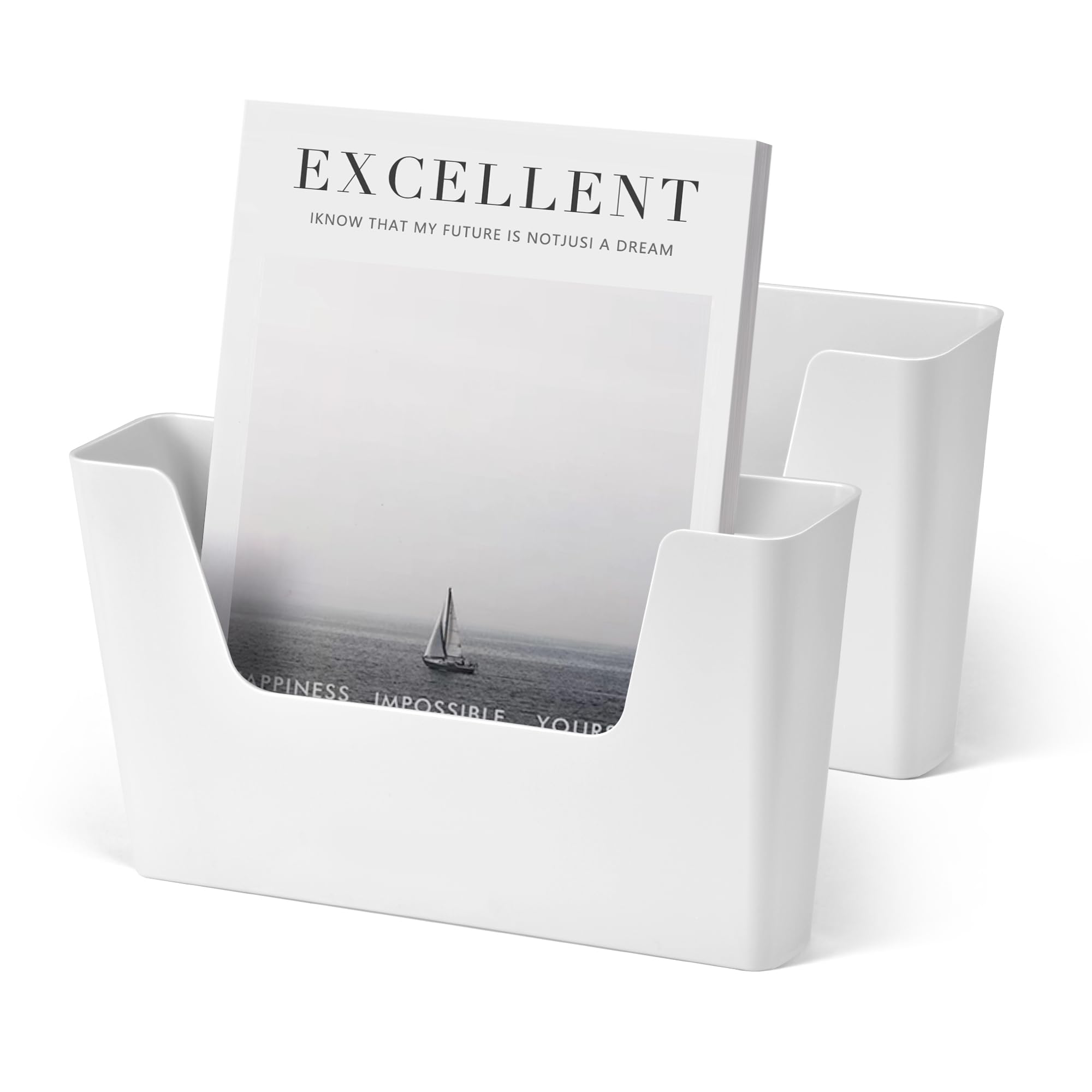 YOHOM No Drilling File Holder Wall Mails Magazines Organizer Adhesive Door Mount, Single Pocket, (White 1) (WHITE, 2 PCS)