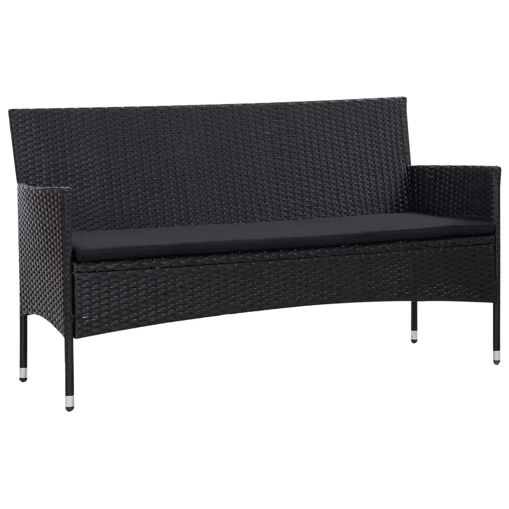 4 Piece Patio Lounge Set With Cushions Poly Rattan Black