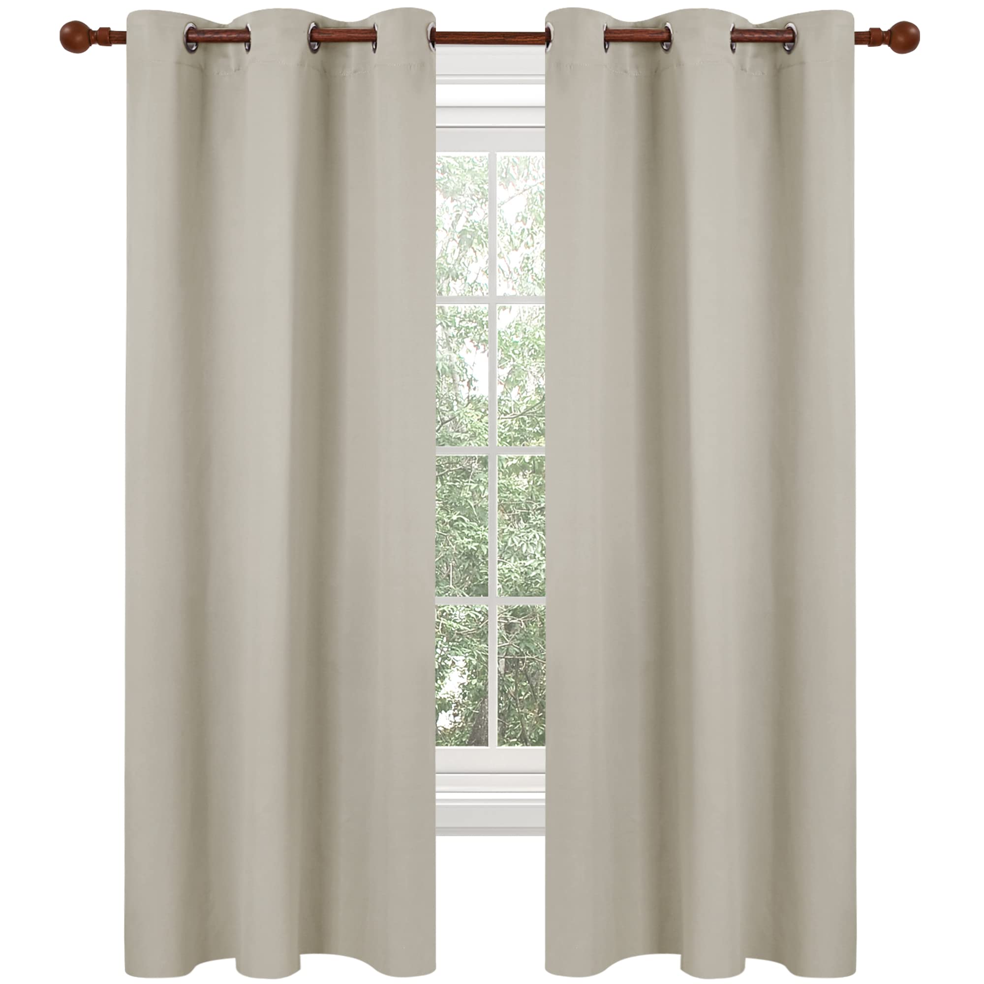 Deconovo Grommet Blackout Curtains for Living Room, Room Darkening Thermal Insulated Window Curtain, Light Beige, 42x63 Inch, 1 