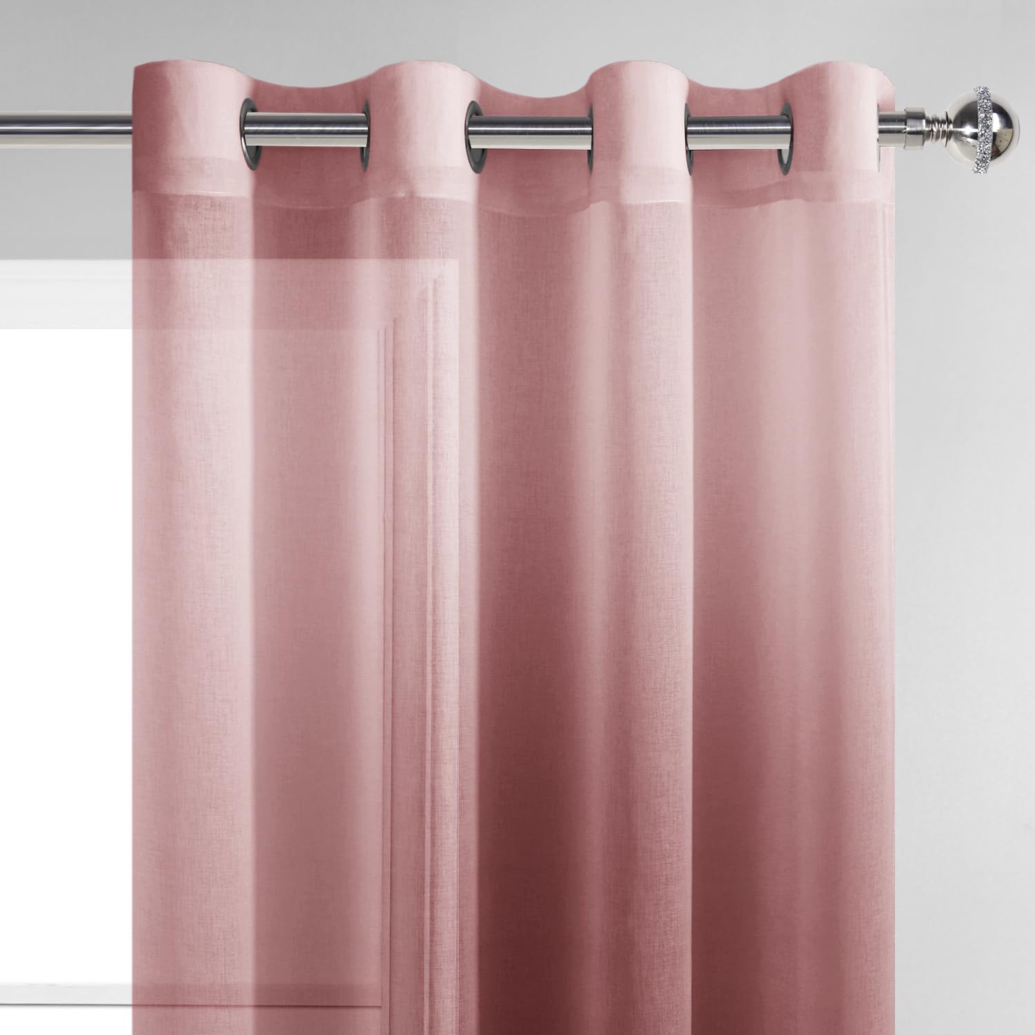 Dwcn Faux Linen Ombre Sheer Curtains - Gradient Semi Voile Grommet Top Window Curtains For Bedroom And Living Room, Set Of 2 Pan