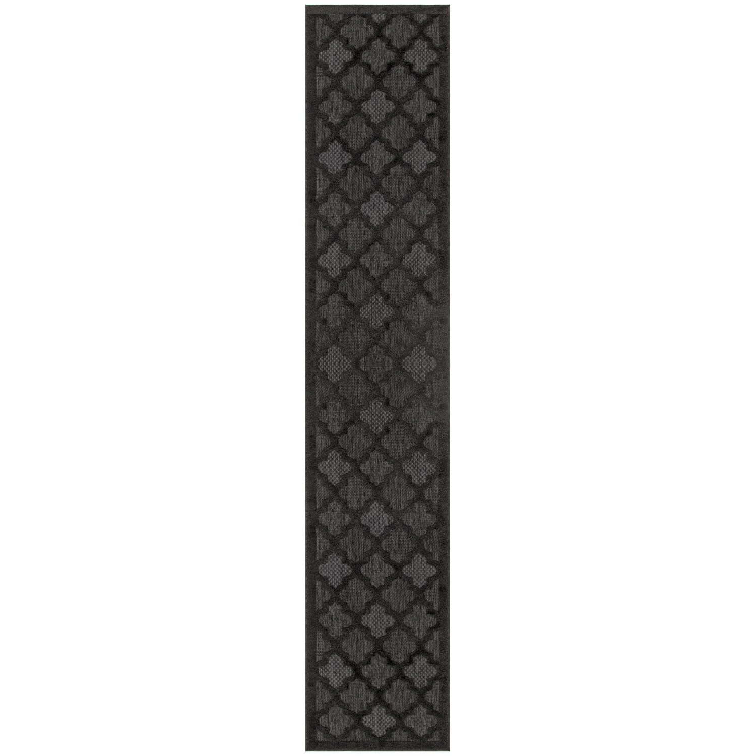 Nourison Easy Care Indoor/Outdoor Charcoal Black 2'2' X 12' Area -Rug, Easy -Cleaning, Non Shedding, Bed Room, Living Room, Dining Room, Backyard, Deck, Patio (2X12)